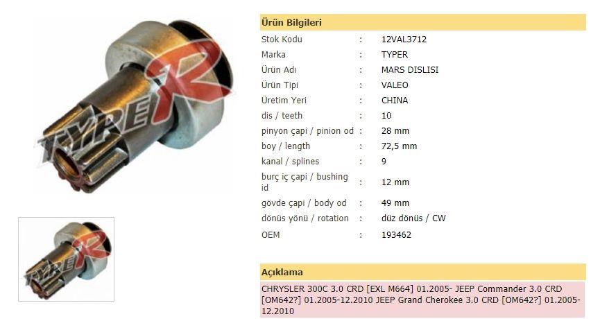 TYPER12VAL3712-Marş Dişlisi