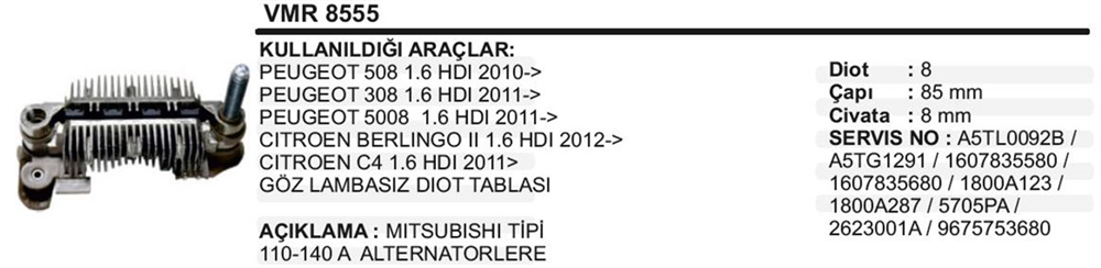 VERTEXIMR8555-Diyot Tablası