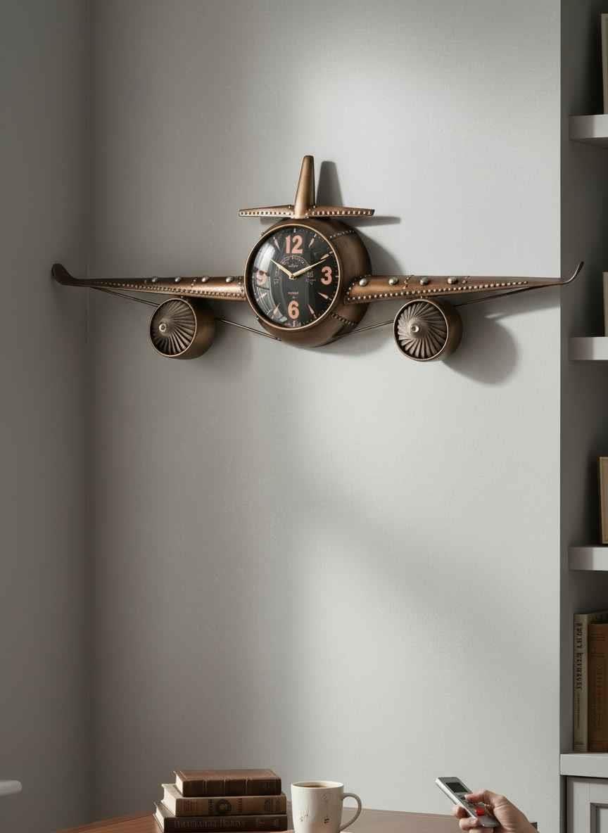 Dekoratif Aviator Retro Metal Eskitme Uçak Duvar Saati