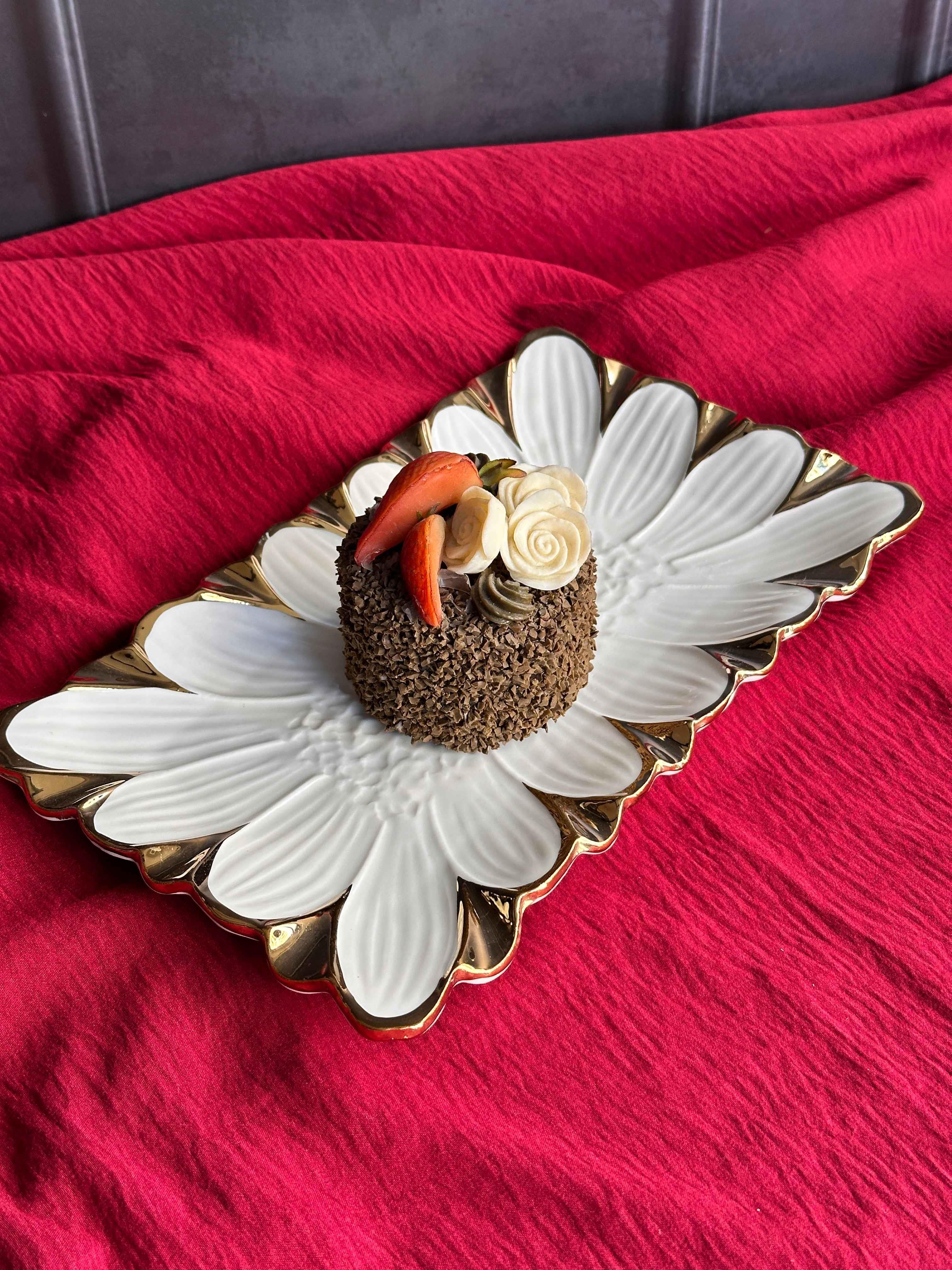 Flora Gold Dikdörtgen Servis Sunum Tabak 27cm