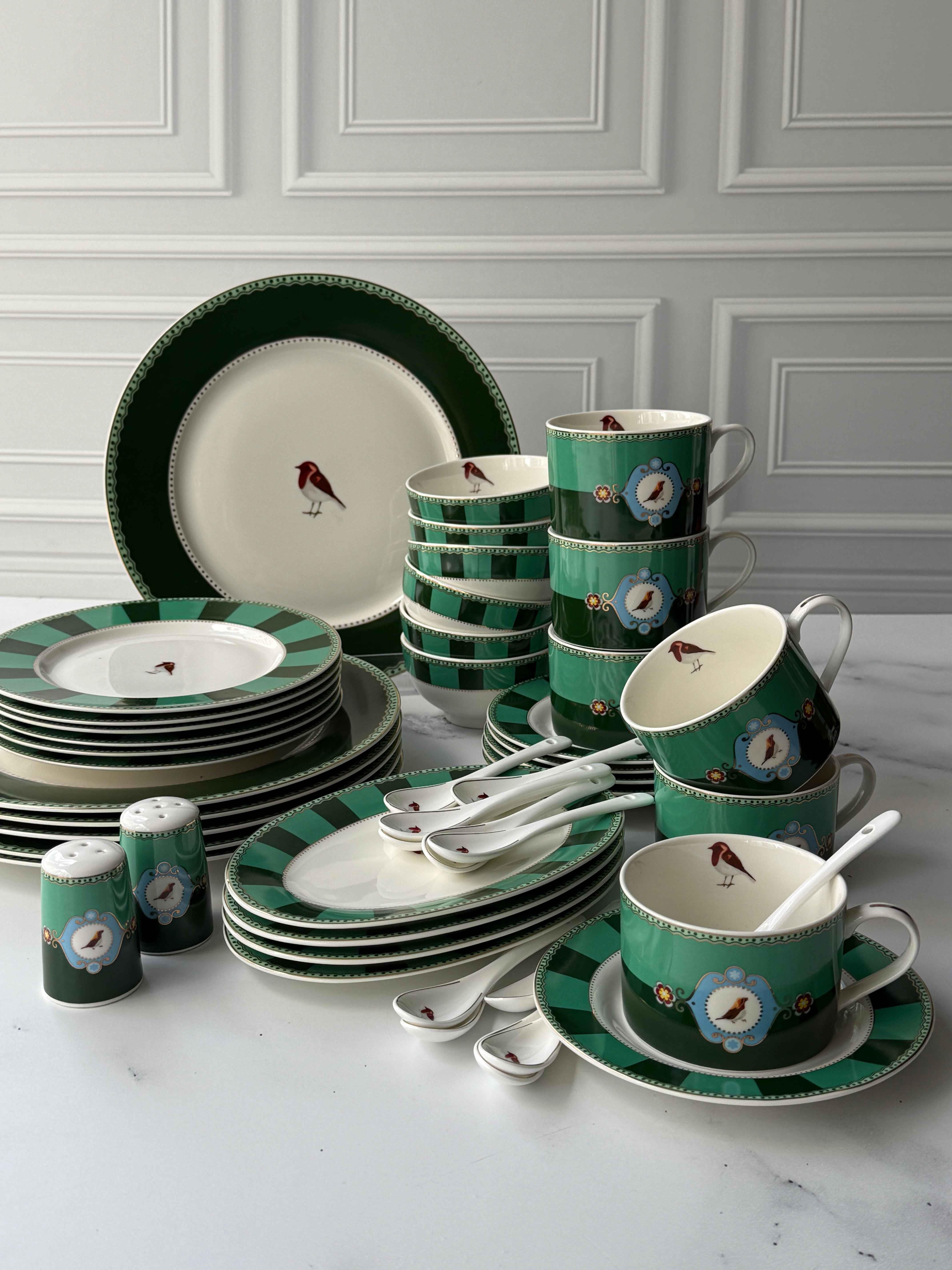 Kahvaltı Takımı Bird Green 48 Parça 6 Kişilik