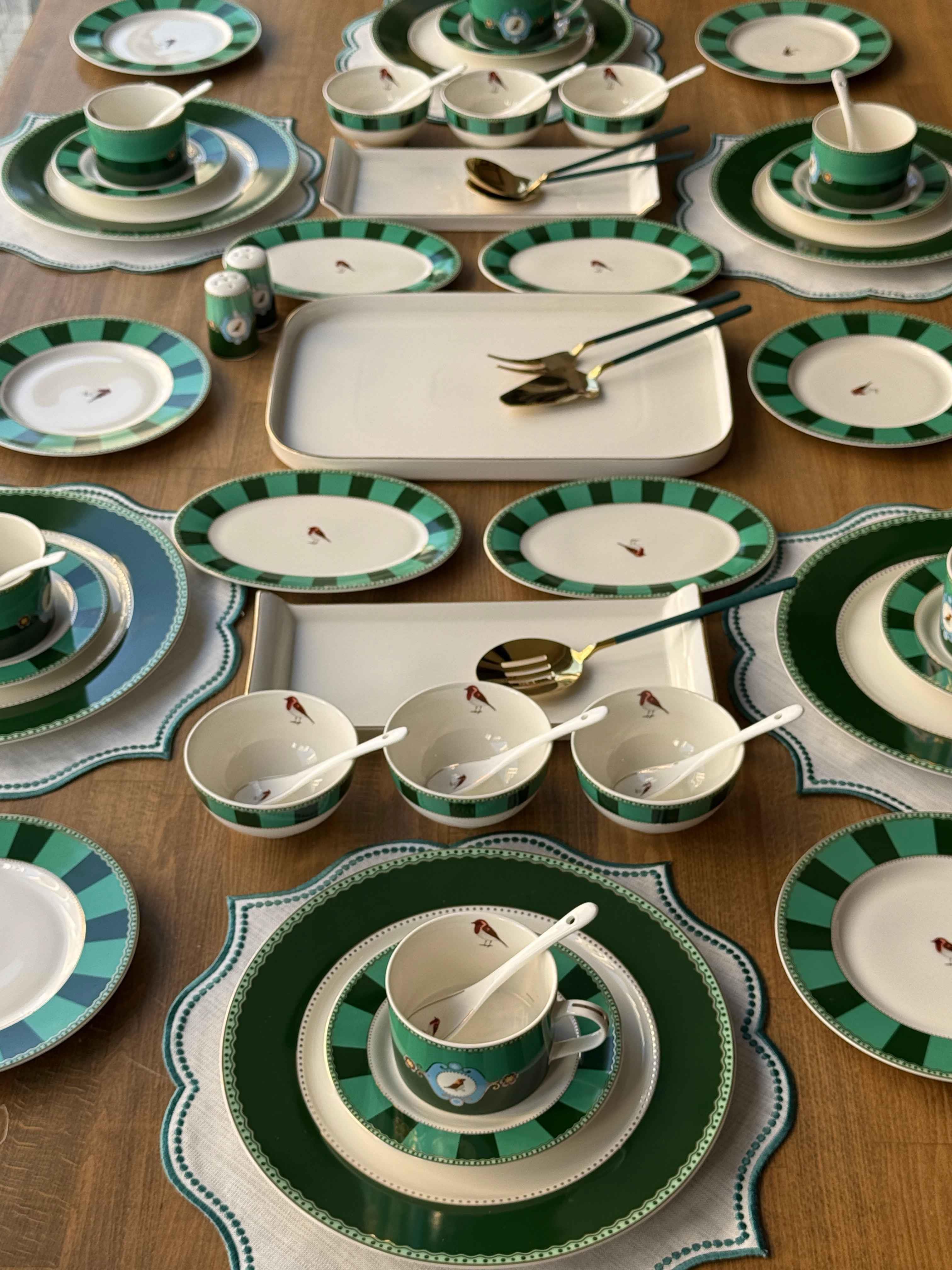 Kahvaltı Takımı Bird Green 62 Parça 6 Kişilik