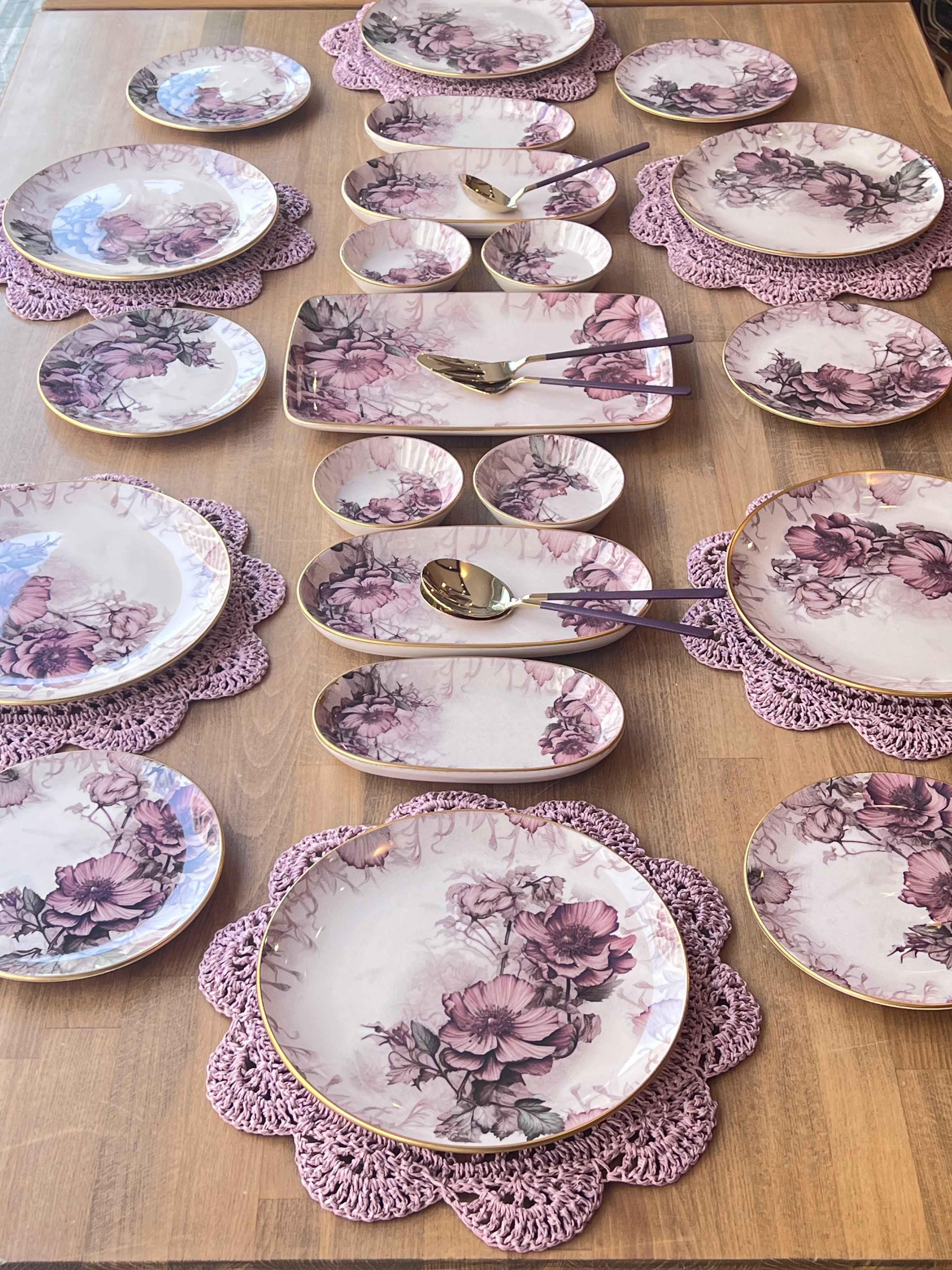 Kahvaltı Takımı Purple Rose 32 Parça 6 Kişilik