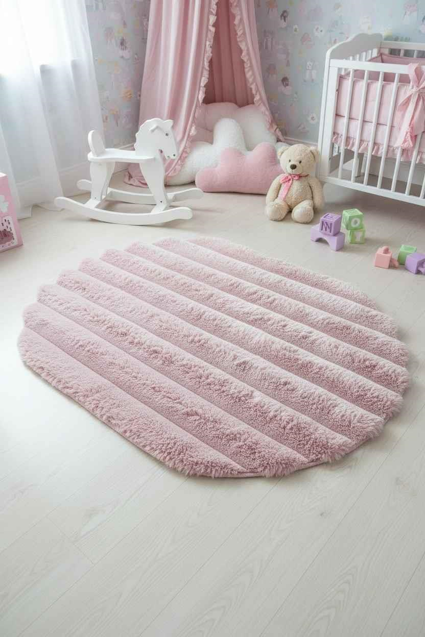 Peluş Model Kaydırmaz Tabanlı Asimetrik Dekoratif Halı Pudra 80x120cm 