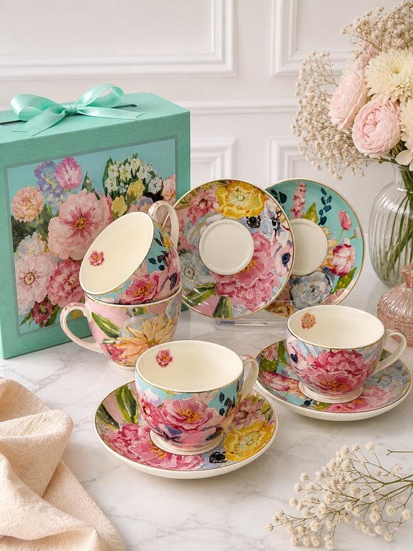 Porselen Çay Fincanı 6 Kişilik 12 Parça Full Bloom