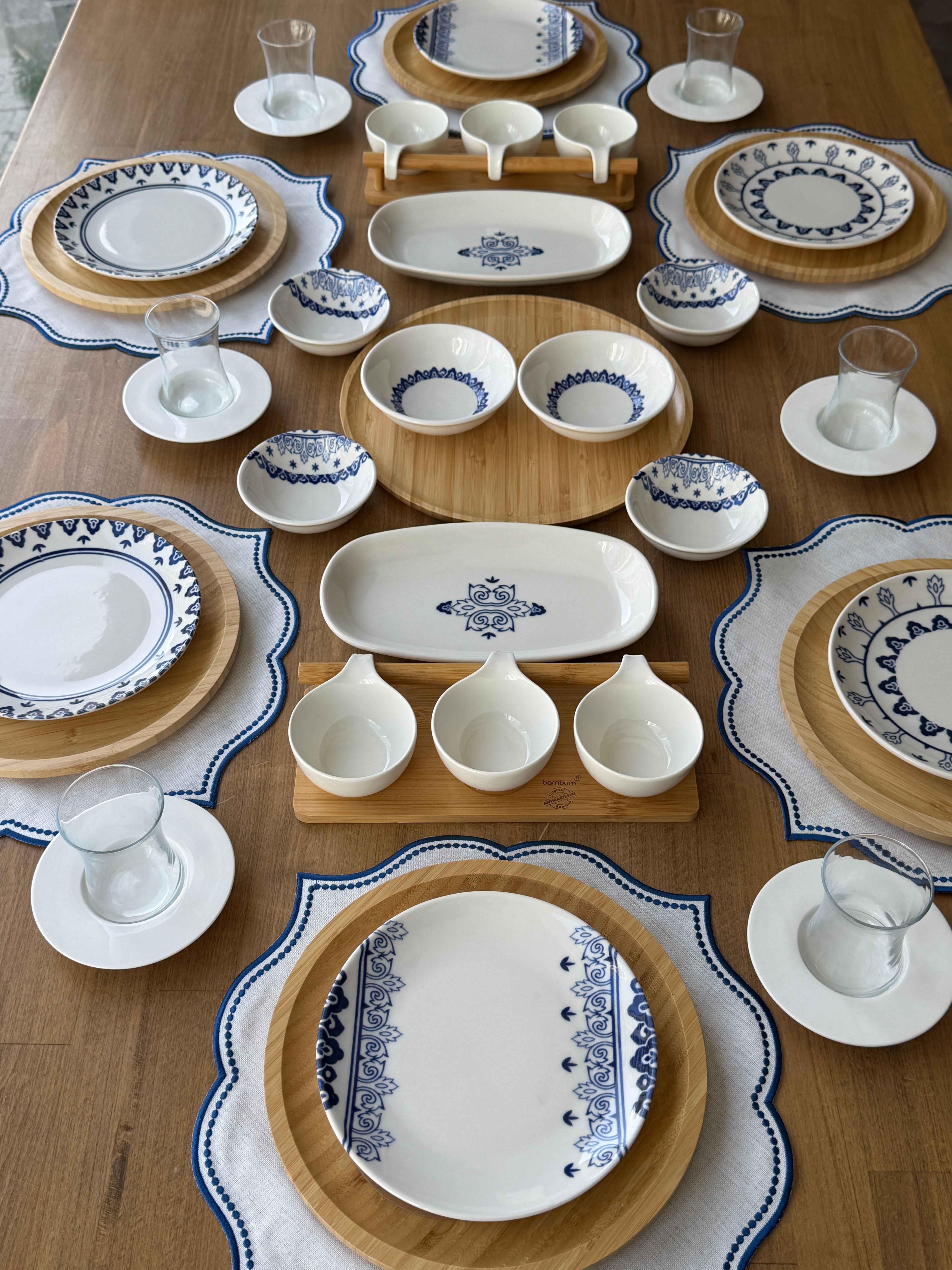 Porselen Kahvaltı Takımı 6 Kişilik 47 Parça Safir Blue