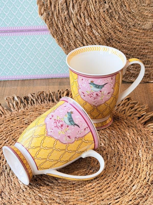 Porselen Kupa Seti 2'li Qush Sarı 300ml