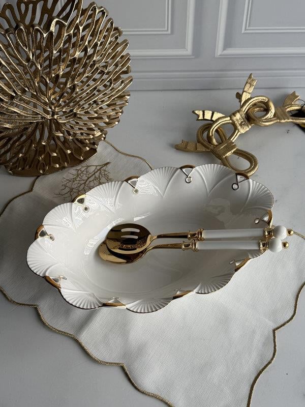 Porselen Oval Sunum Tabak Gold Lucca 36x23cm