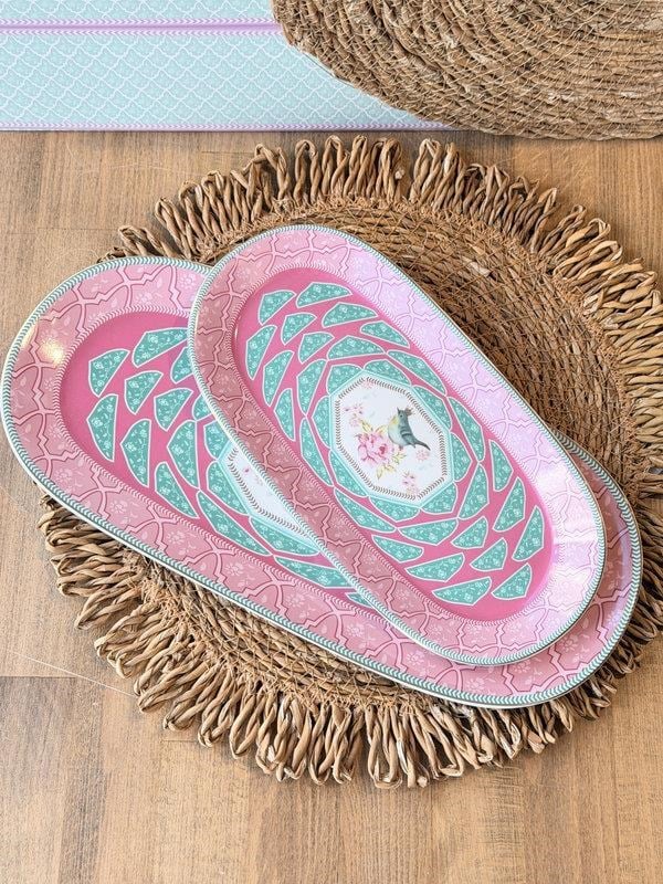 Porselen Sunum Tabak Oval 2'li Qush Pembe 