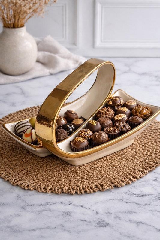 Servis Sunum Tabağı 2 Bölmeli Dikdörtgen Dream Gold