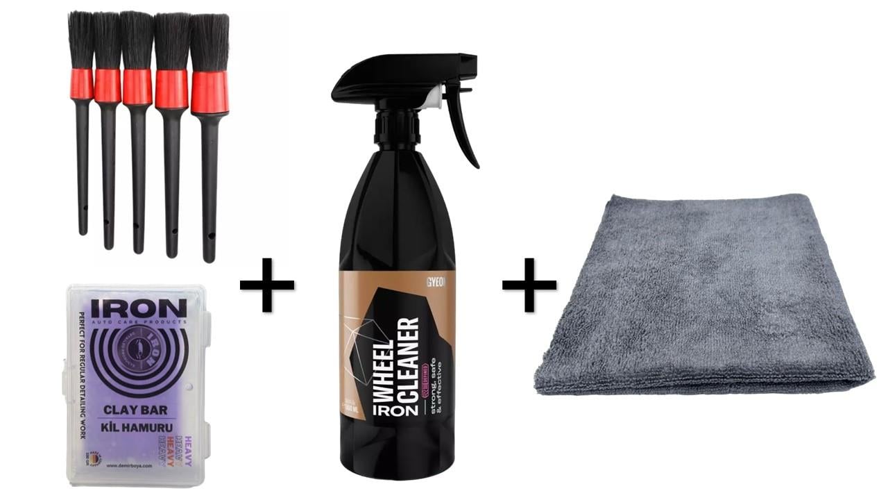 4 LÜ SET Iron WheelCleaner Jant Temizleyici 1LT + KİL + 5 Lİ FIRÇA SETİ + SİLME BEZİ