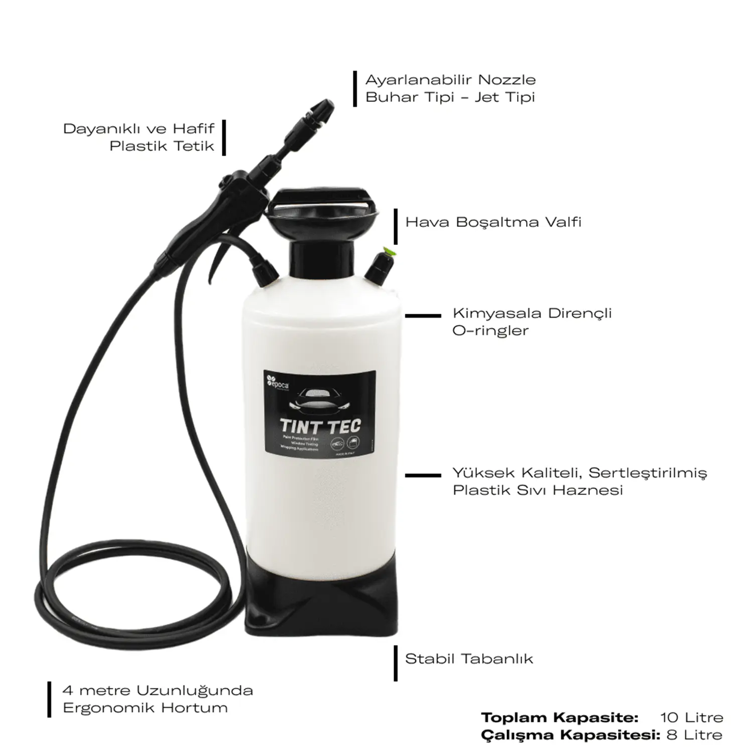 EPOCA TINT TEC 10 PPF & Cam Filmi Uygulamaları İçin Basınçlı Pompa 10 Litre Siyah/Beyaz | Profesyonel Sprey SistemiEPOCAEPOCATINT10