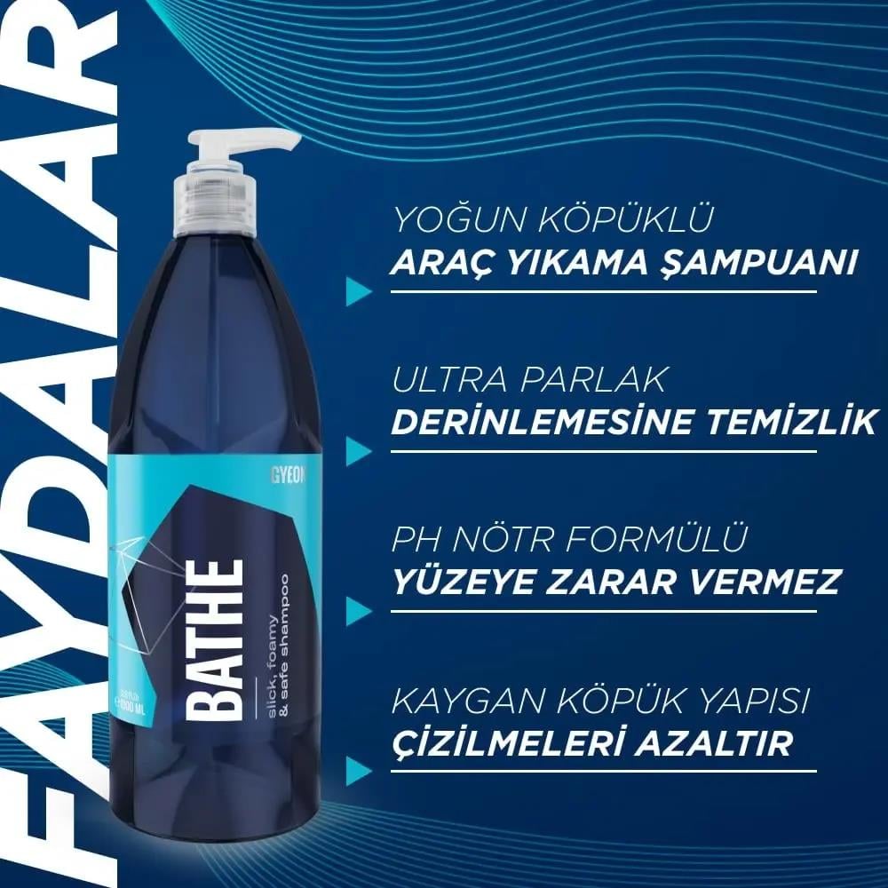 GYEON Q²M Bathe PH Nötr Cilalı Oto Şampuanı - 1000 ml -Yüksek Konsantre Jel Araç Yıkama Köpüğü