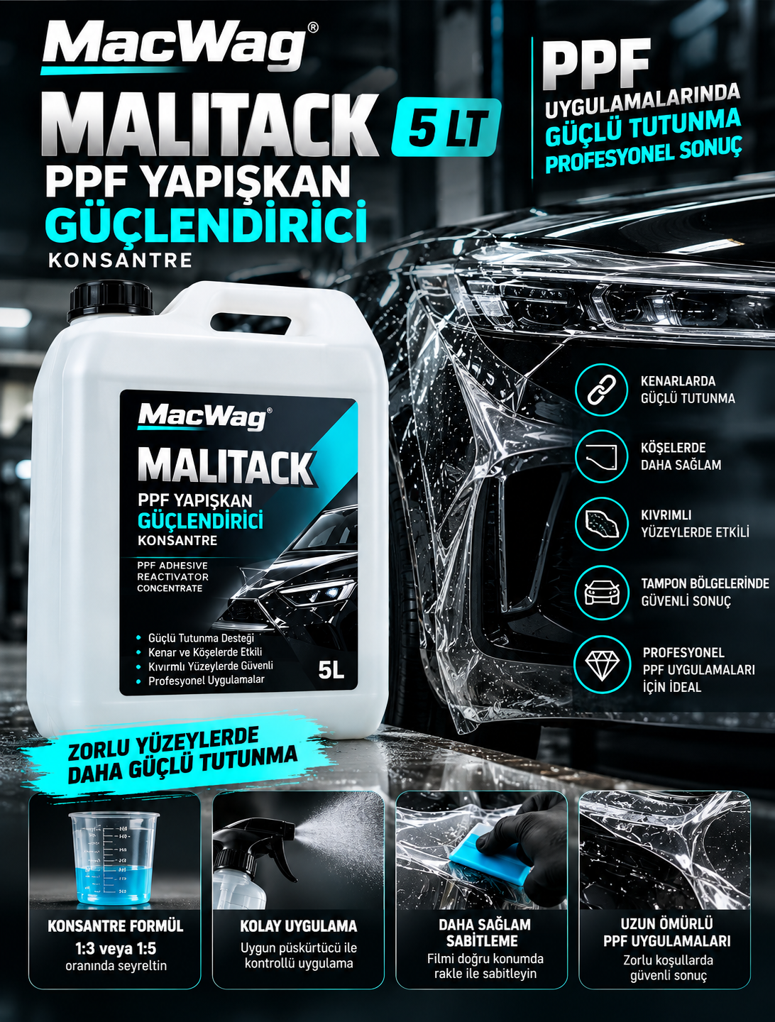 MacWag Malitack PPF Yapışkan Güçlendirici ve Reaktivatör Konsantre 5 LitreMACWAGMALITACK5LT