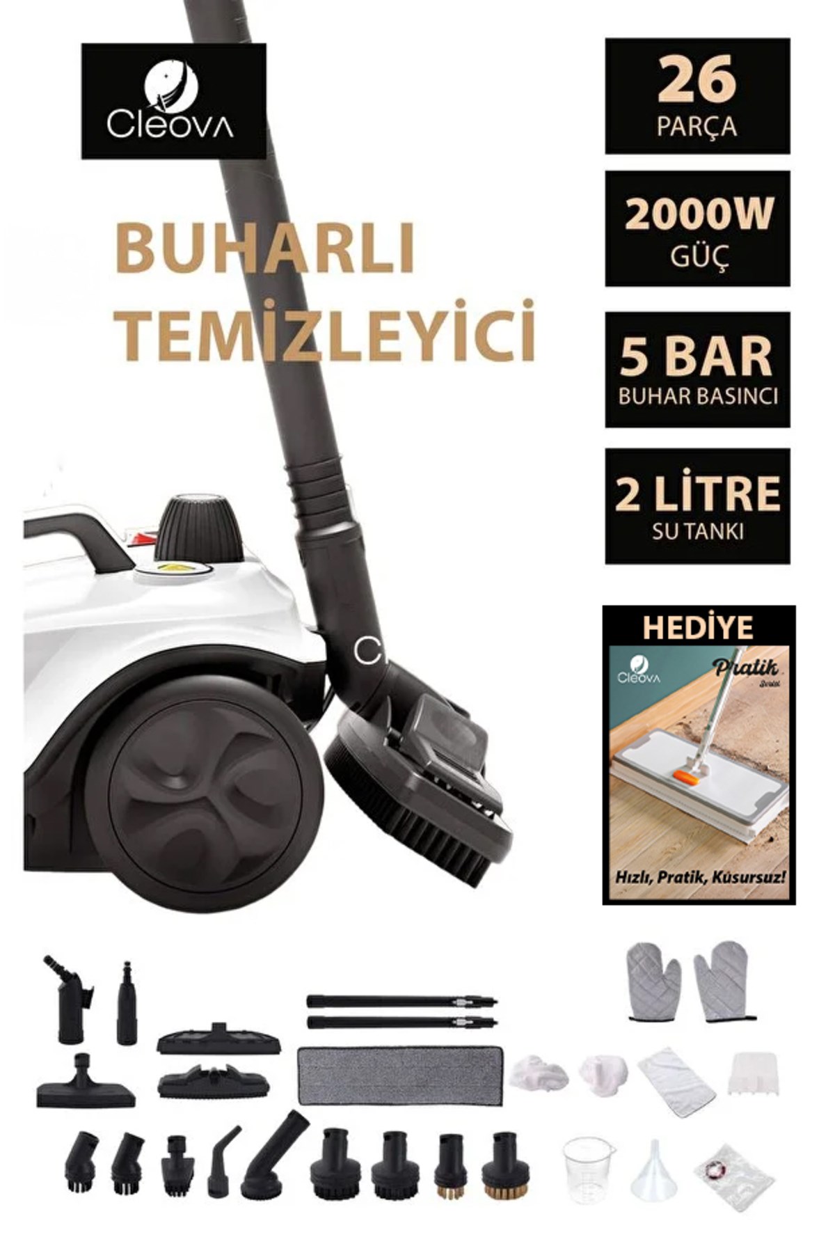 CLV-4041 26 Parça Burharlı Temizlik Makinası 2000W 5Bar