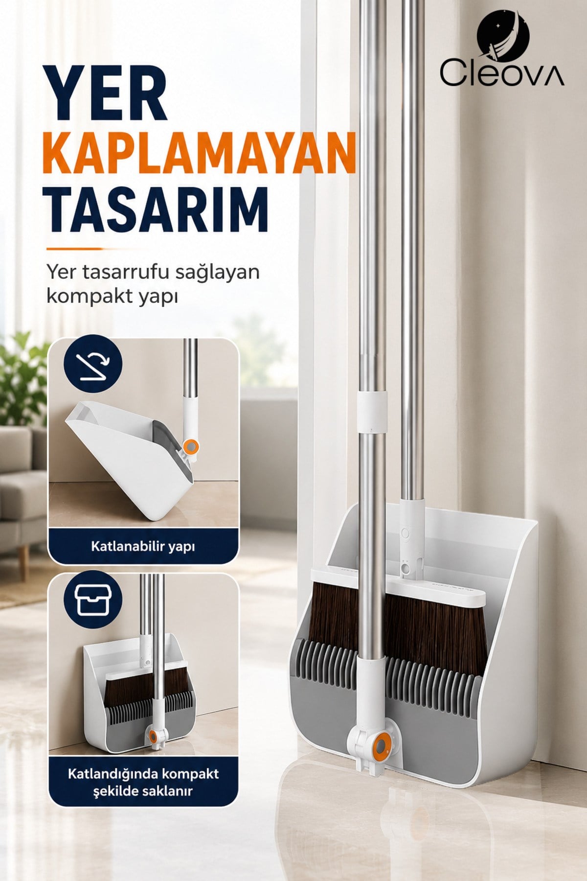 Fırçalı Faraş Seti Paslanmaz Çelik Saplı Katlanabilir Fırça Temizleme Taraklı
