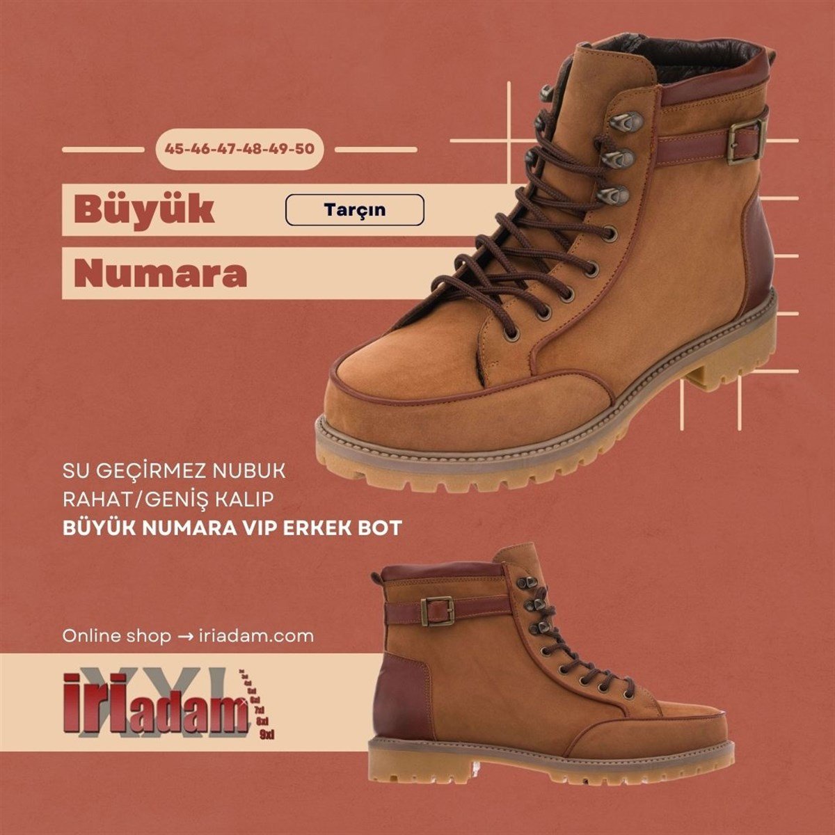 Tarcin Deri1, 45 46 47 48 49 50 numara erkek bot, deri kışlık ve su geçirmez büyük numara erkek bot, İriadam geniş kalıp kaliteli bot modelleri, uygun fiyat