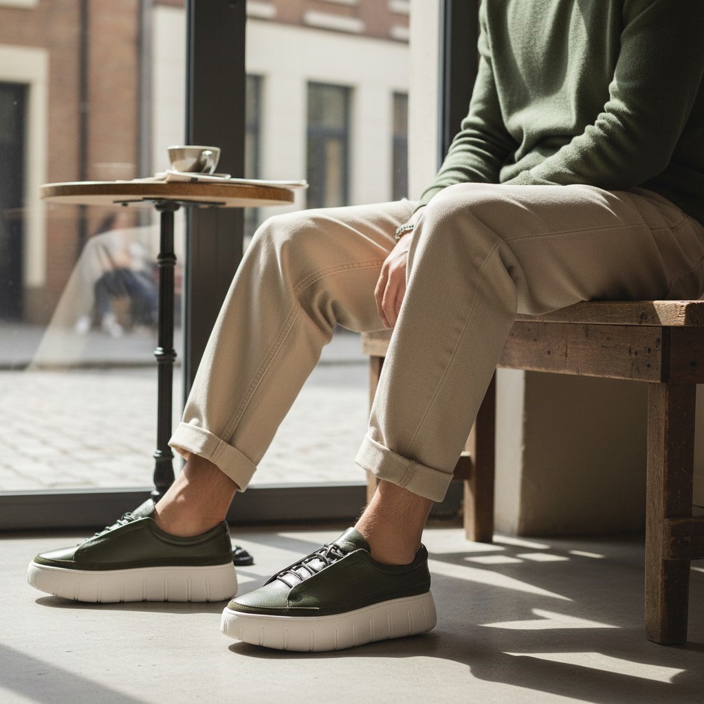 Haki yeşil erkek gündelik sneakers rahat geniş taban günlük kombin ayakkabısı