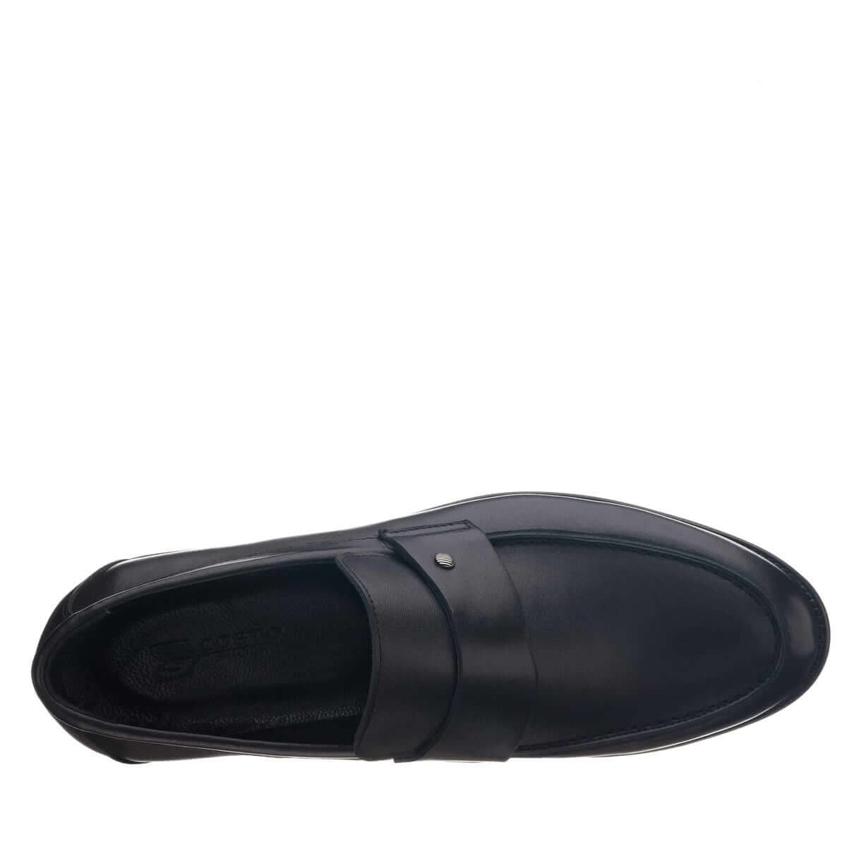 45-50 numara bağcıksız siyah loafer KD0695 üstten görünüm