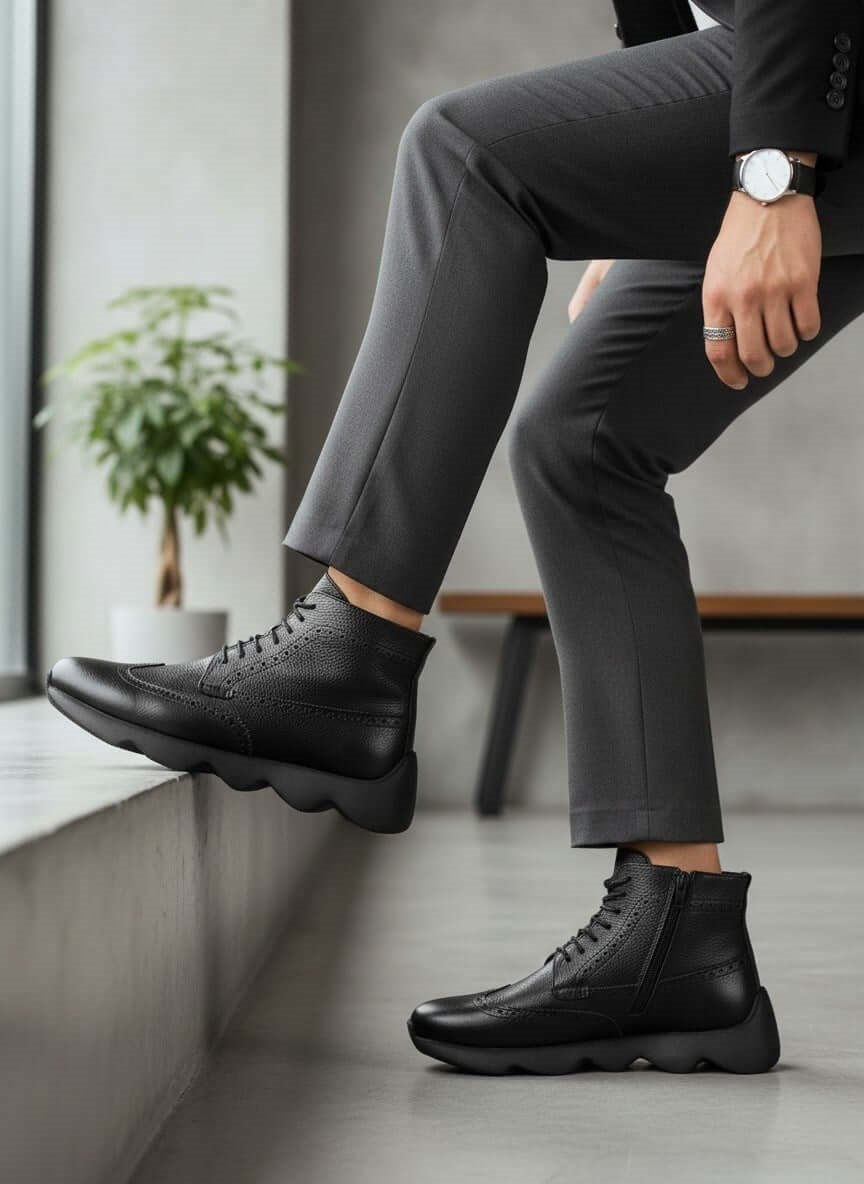 Costo Shoes ST4395 siyah deri erkek bot gerçek insan ayağında, 45-50 numara ekstra rahat geniş kalıp