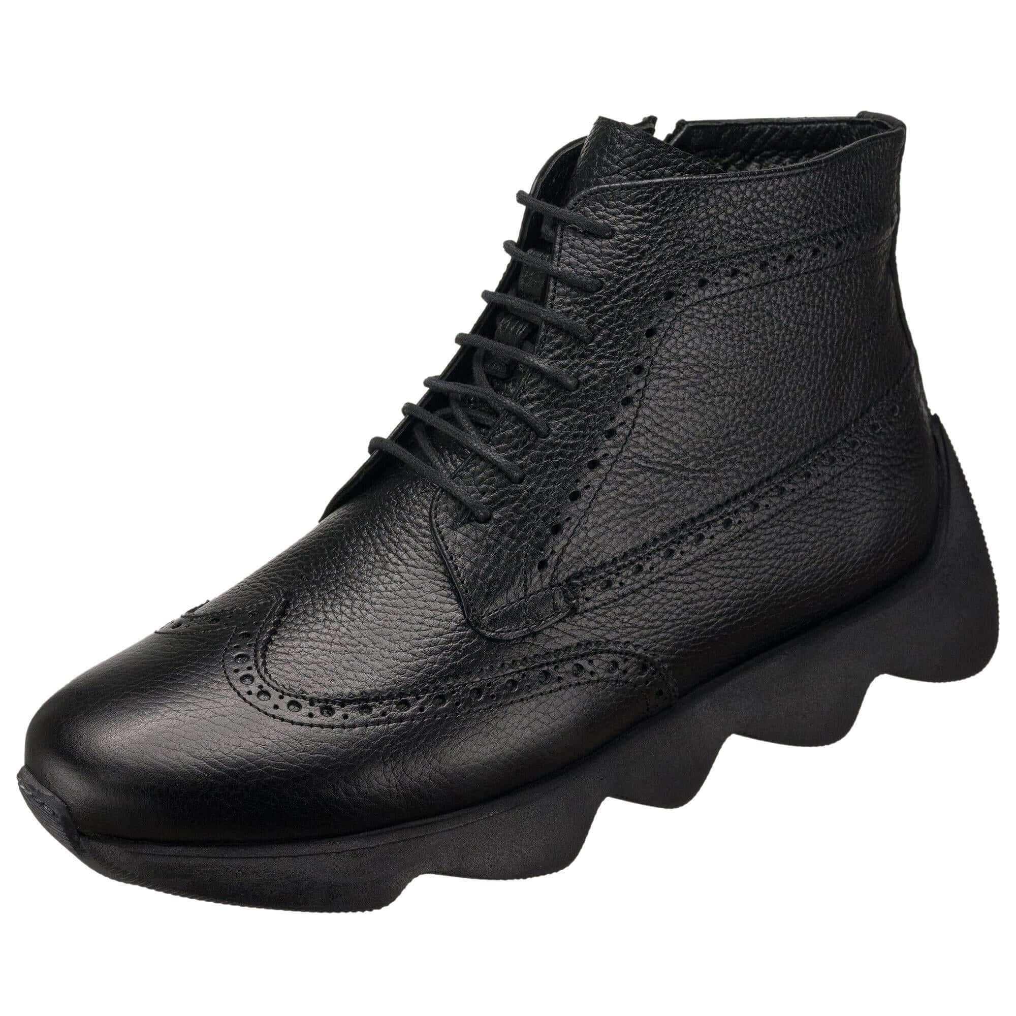 Costo Shoes ST4395 siyah deri erkek bot ön görünüm, 45-50 numara ekstra rahat geniş kalıp