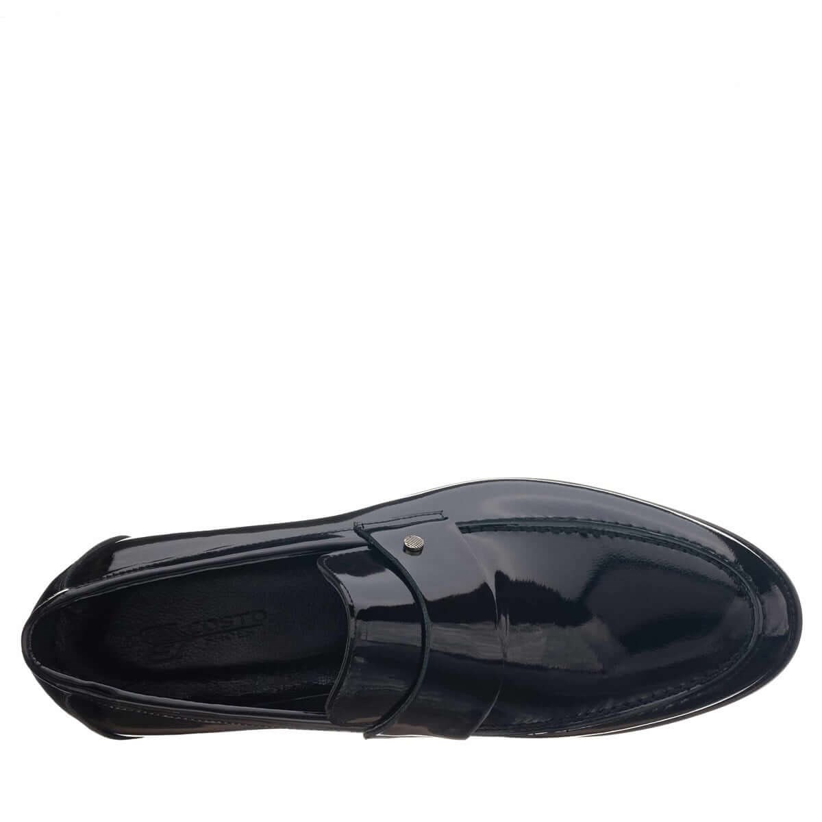 KD0695 siyah rugan bağcıksız erkek loafer üstten görünüm