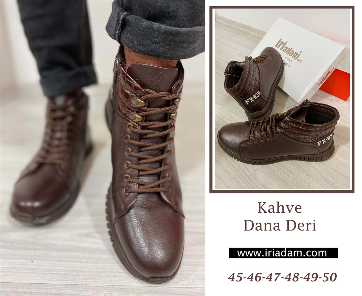 Kahverengi Deri68, 45 46 47 48 49 50 numara erkek bot, deri kışlık ve su geçirmez büyük numara erkek bot, İriadam geniş kalıp kaliteli bot modelleri, uygun fiyat