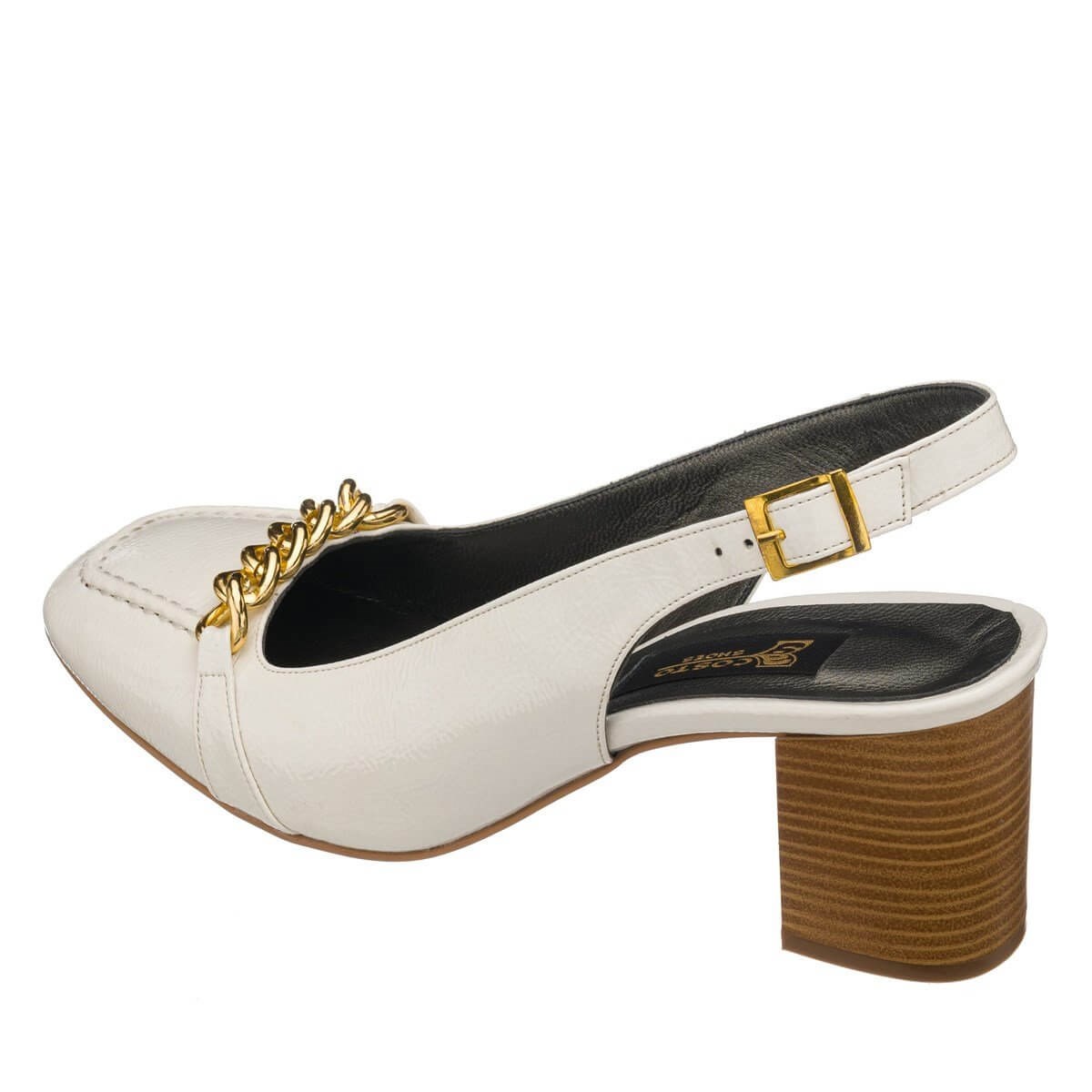 LTF00161 kırık beyaz büyük numara slingback kadın ayakkabının sol dış arkadan görünümü, ayarlanabilir bant ve blok topuk