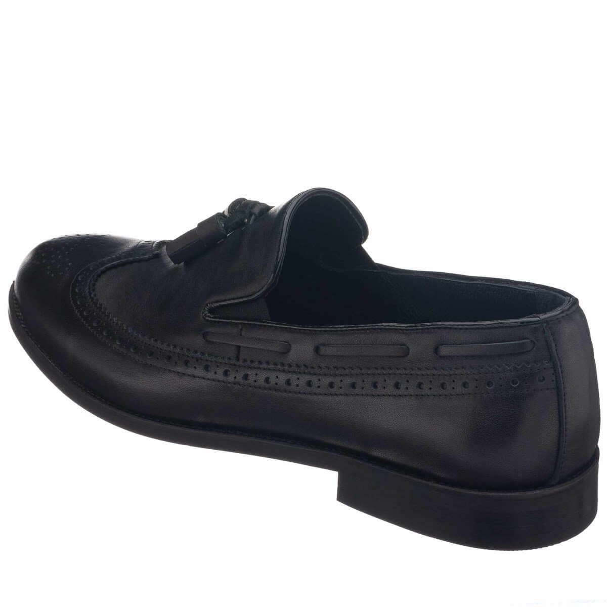 Siyah dana deri brogue erkek loafer NV1930 sol dış arkadan topuk ve yan detay