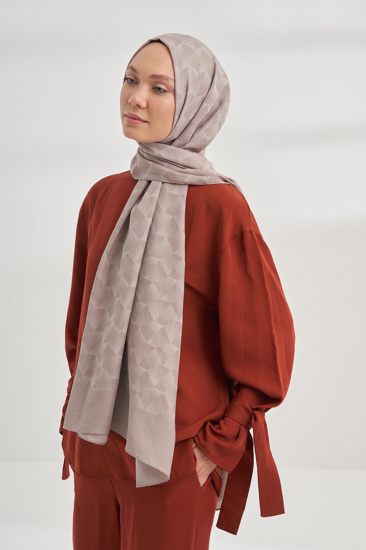 COTTON MONOGRAM GEOMETRİK DESEN ŞAL - AÇIK VİZON