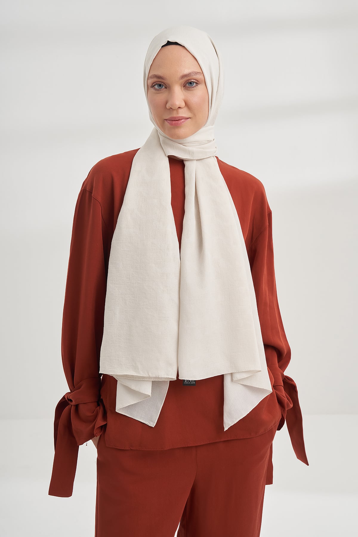 COTTON MONOGRAM GEOMETRİK DESEN ŞAL - KREM