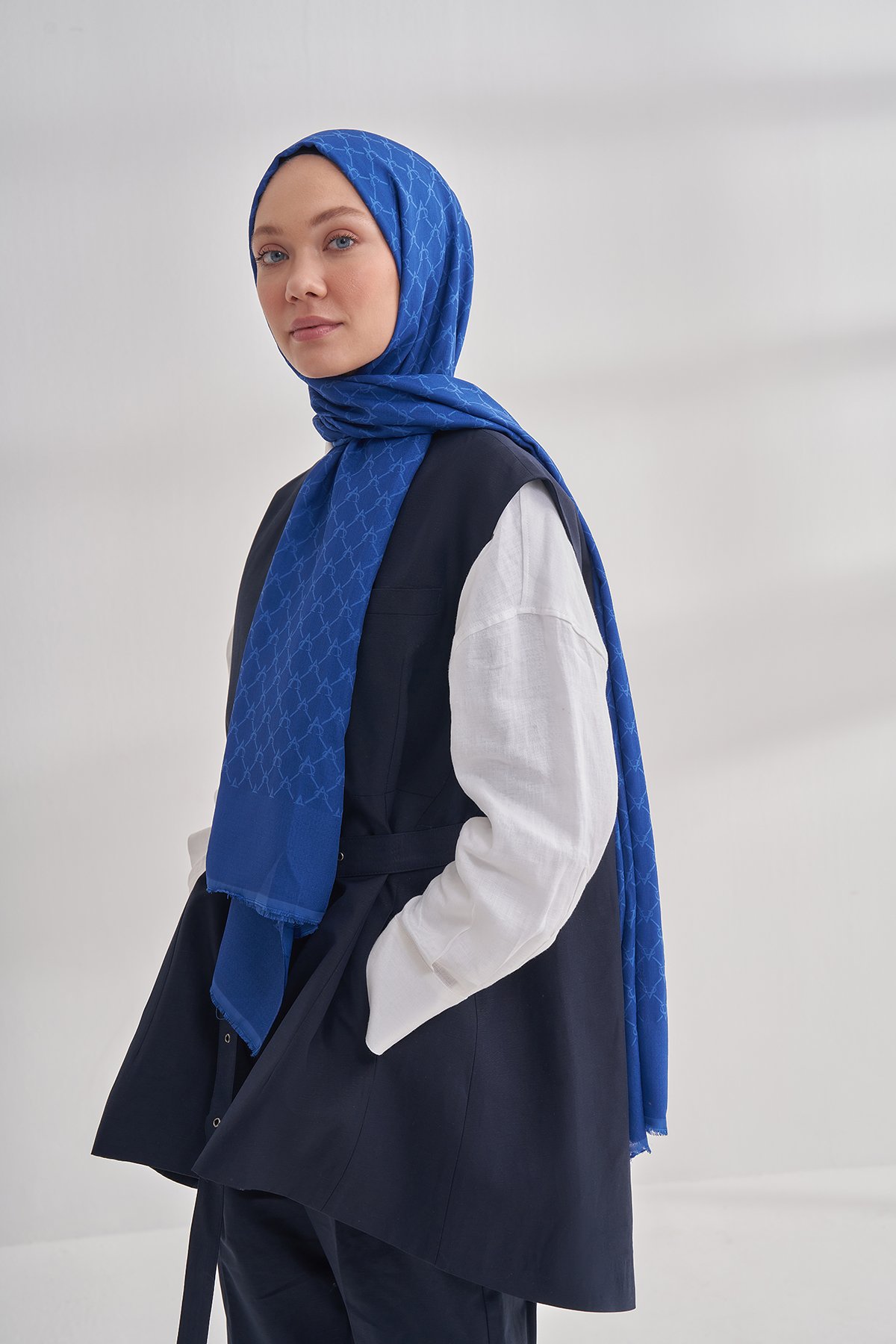 COTTON MONOGRAM ZİNCİR DESEN ŞAL - SAKS