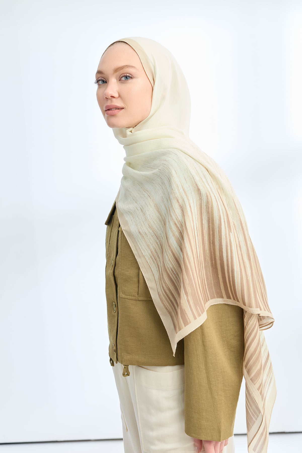 ELEGANT HARMONY LINORA DESEN ŞAL  - EKRU - BEJ
