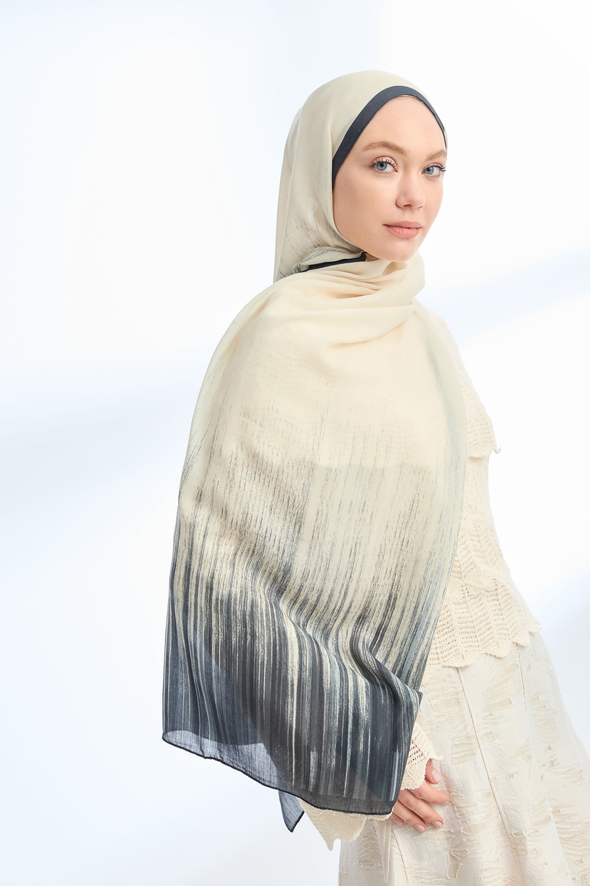 ELEGANT HARMONY LINORA DESEN ŞAL  - KREM - SİYAH