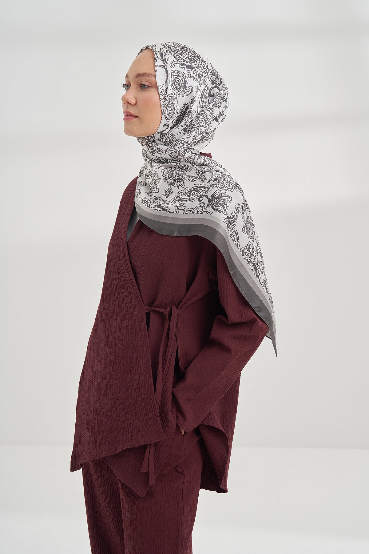 ETHNIC VUAL PAISLEY DESEN ŞAL - KOYU GRİ
