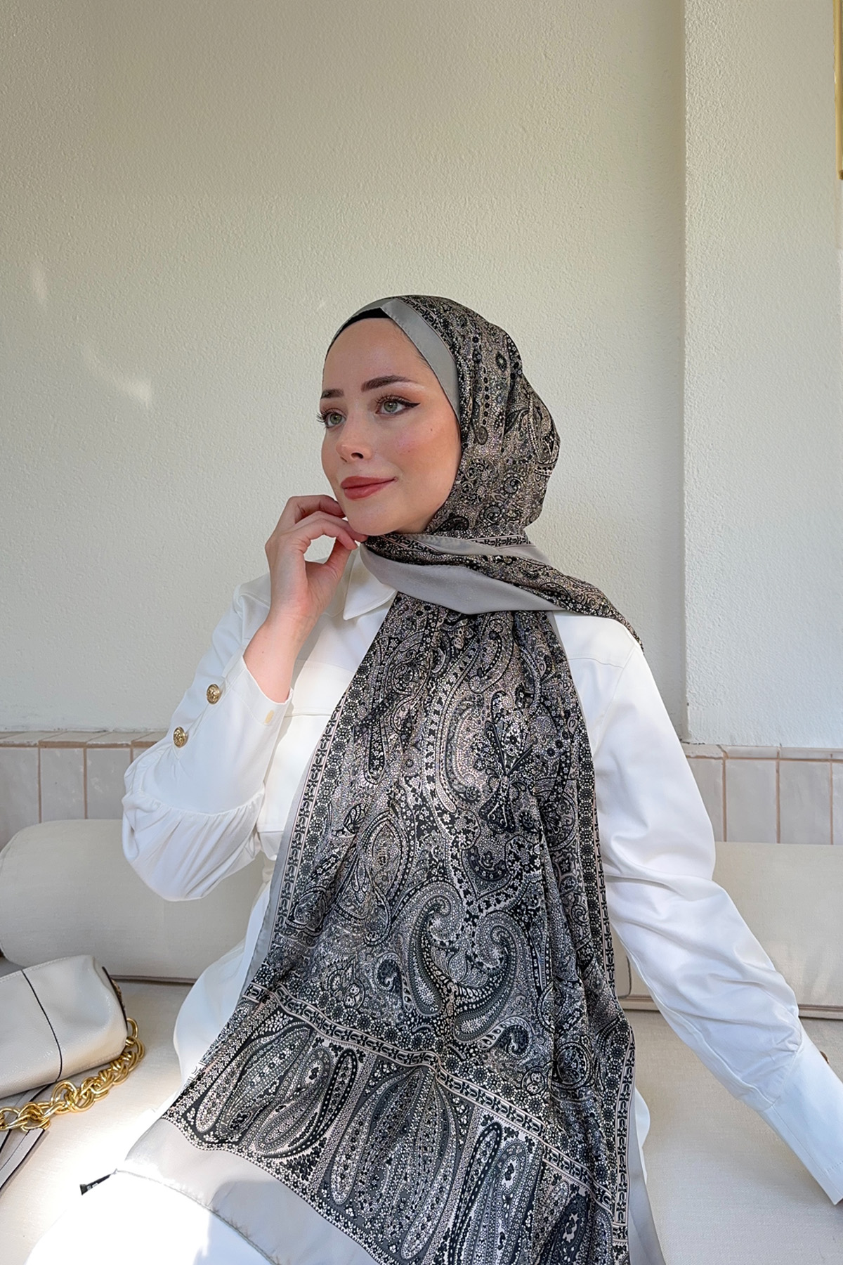 ETHNIC VUAL  VINTAGE DESEN ŞAL - GRİ