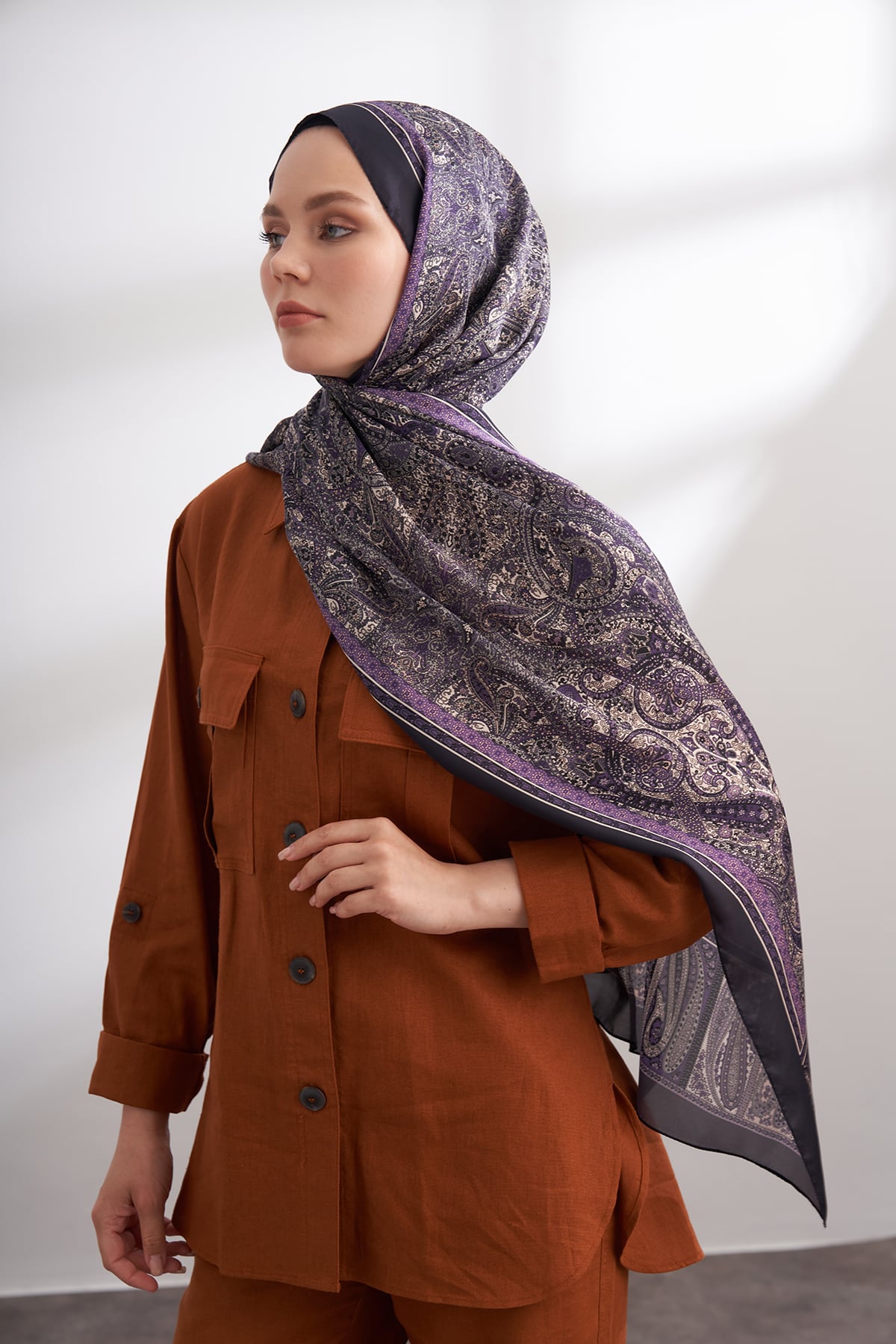 ETHNIC VUAL VINTAGE DESEN ŞAL - MORCİVERT