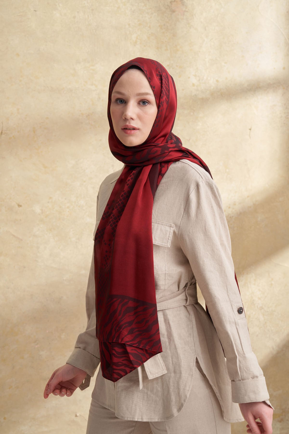 FIORI JAKAR LEOPAR MIX DESEN ŞAL - BORDO