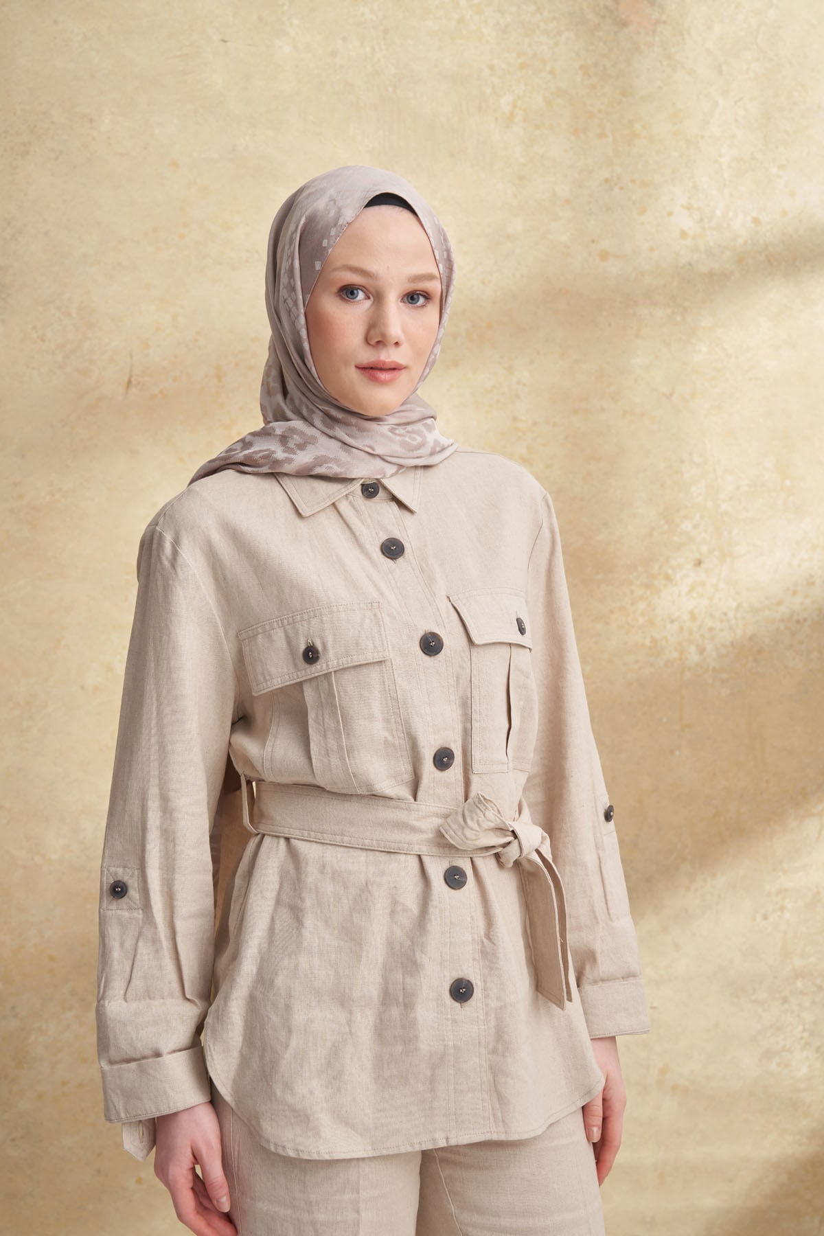 FIORI JAKAR LEOPAR MIX DESEN ŞAL - VİZON