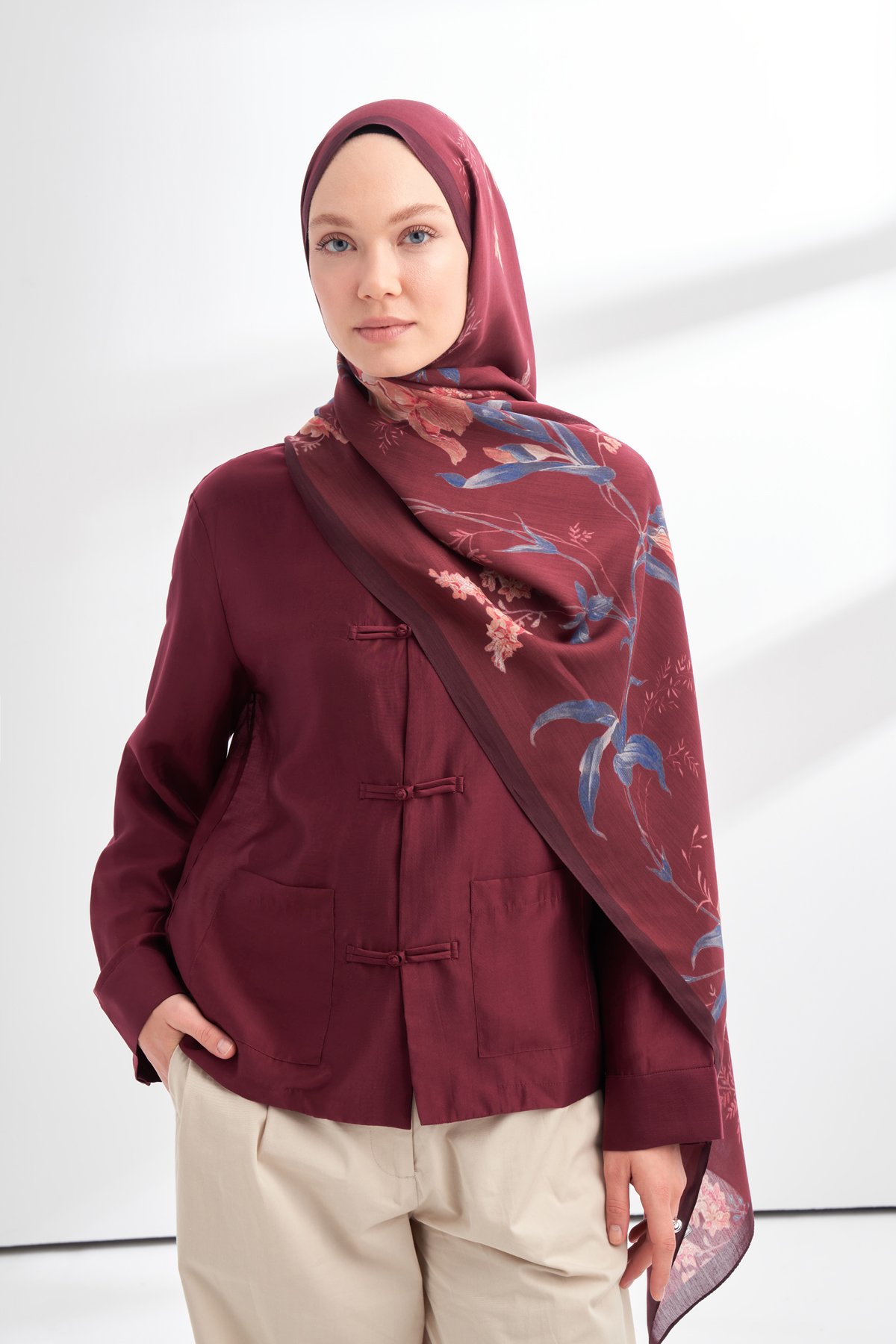FLORAL ARCHIVE AVELINE DESEN ŞAL - BORDO