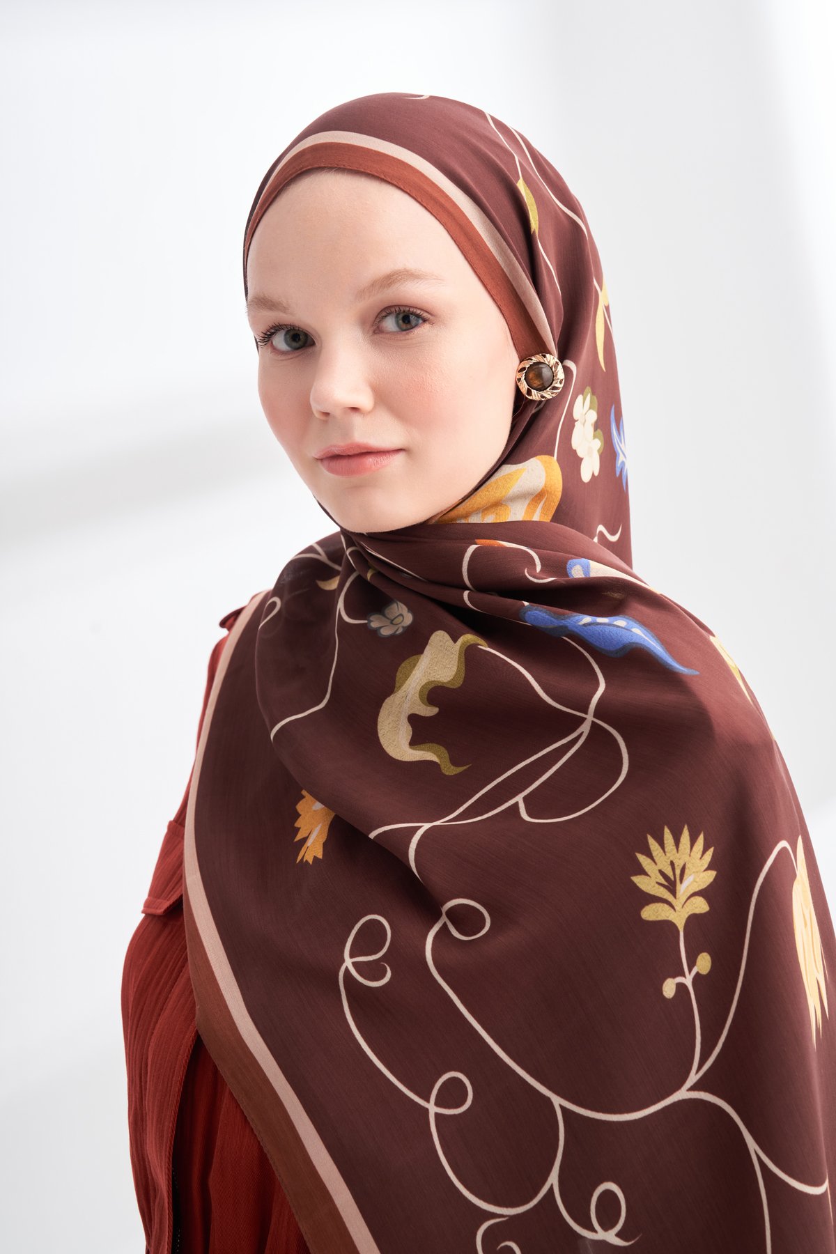 FLORAL ARCHIVE FIORA DESEN ŞAL - KAHVE - YAĞ YEŞİLİ