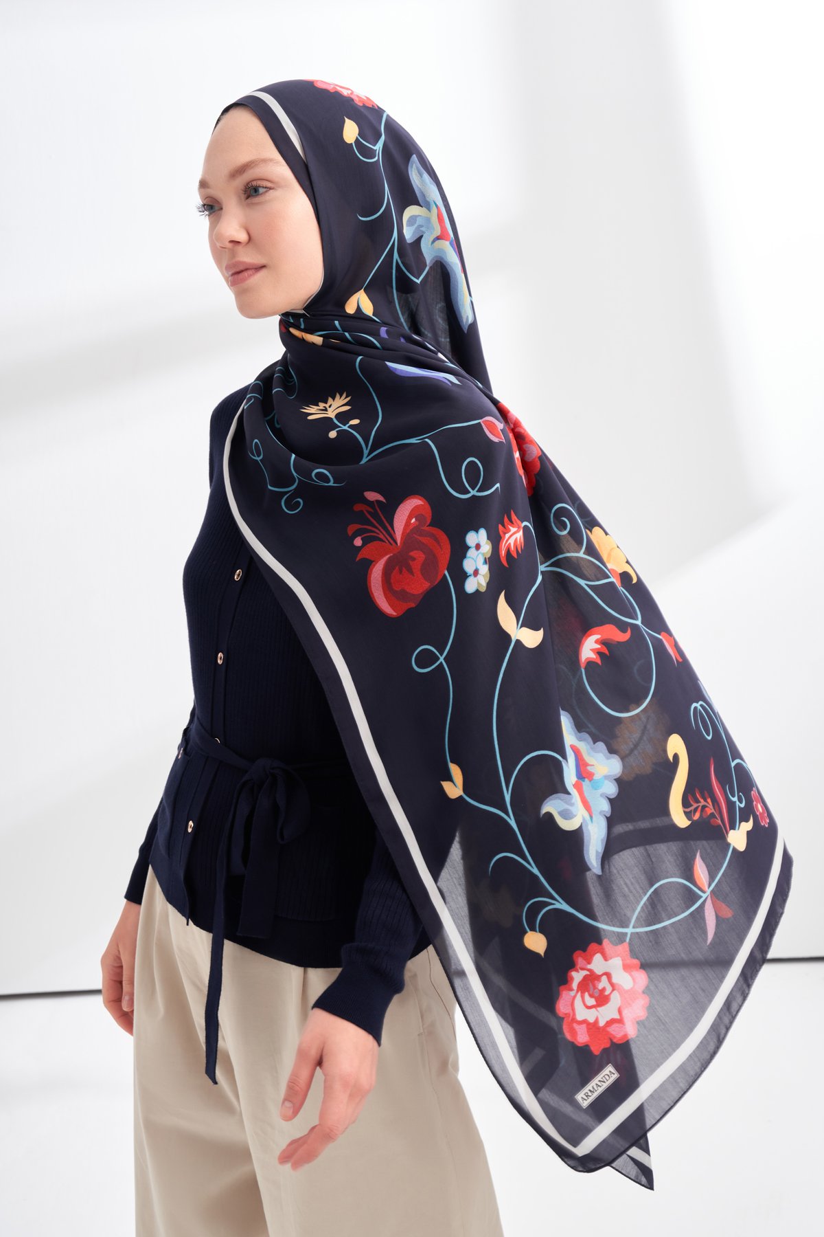 FLORAL ARCHIVE FIORA DESEN ŞAL - LACİVERT