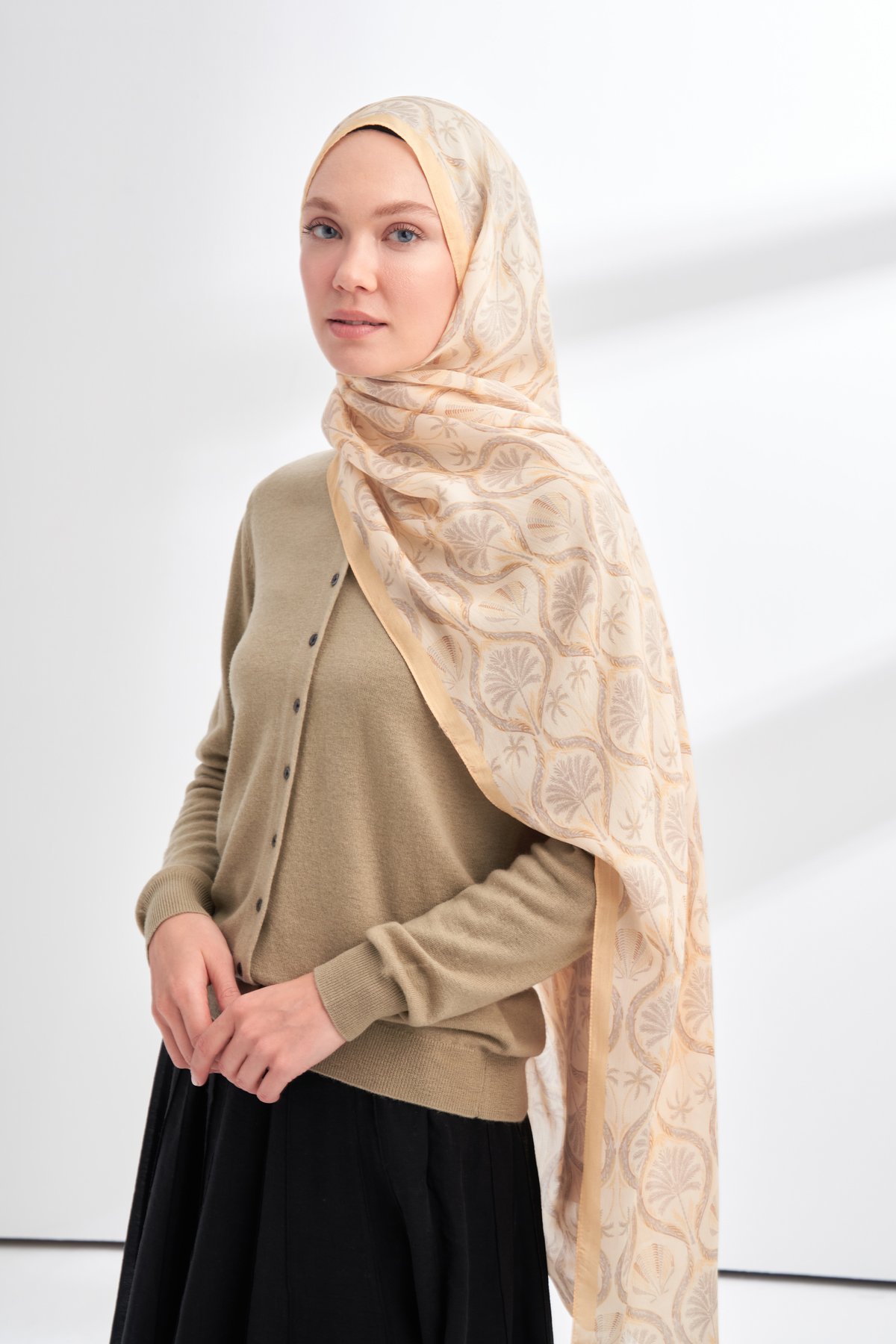 FLORAL ARCHIVE GROVE DESEN ŞAL - GOLD - KREM