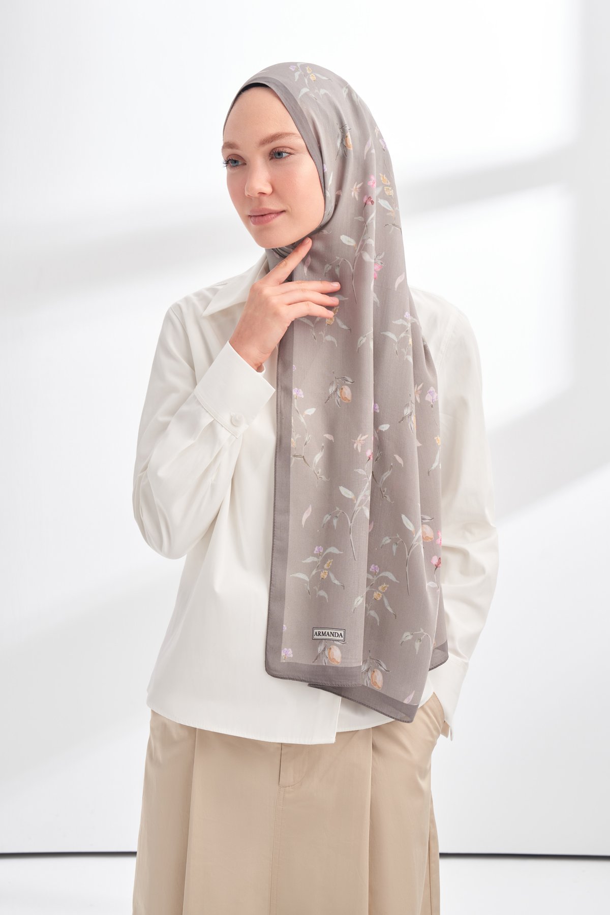 FLORAL ARCHIVE MIRELLE DESEN ŞAL -GRİ - PUDRA