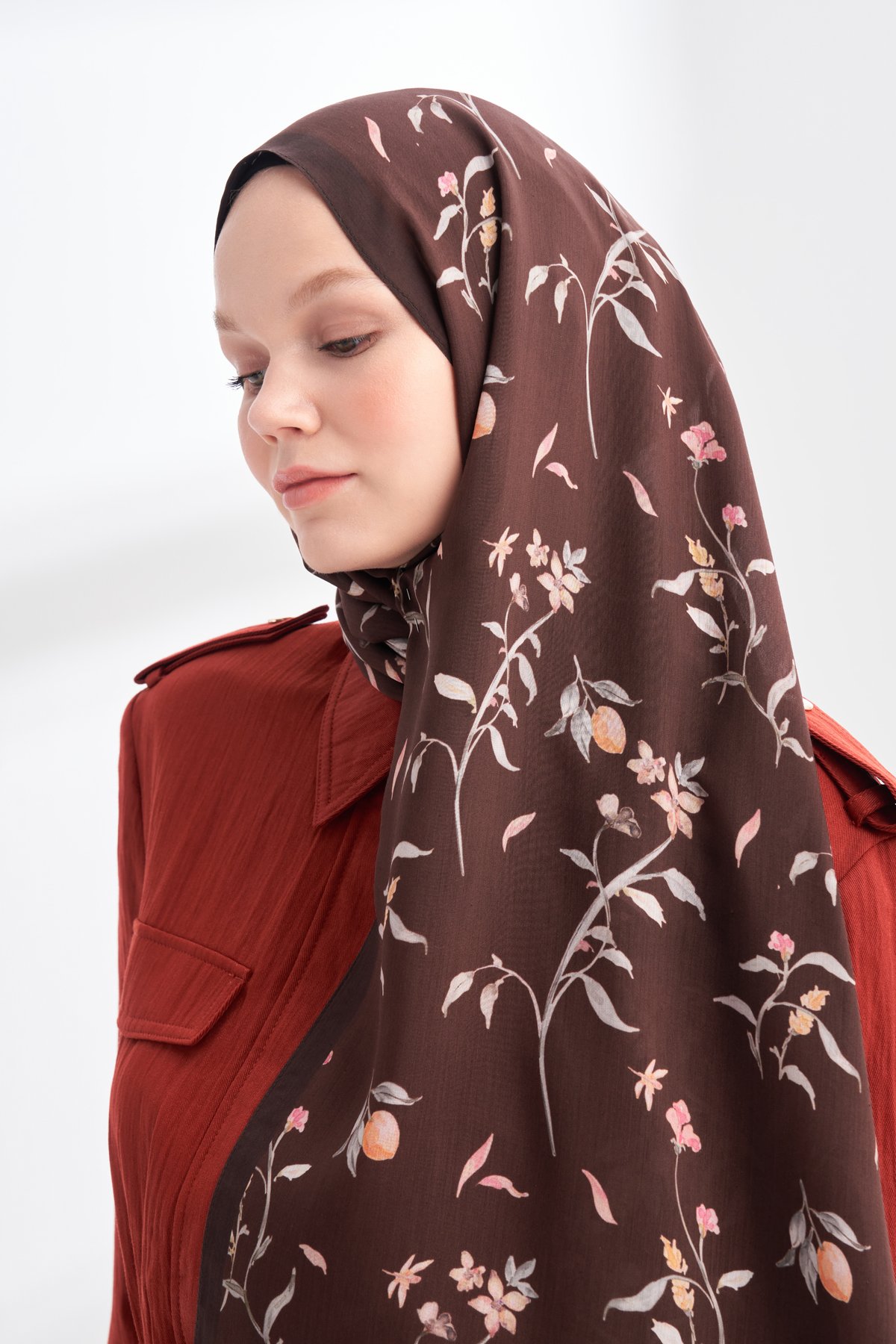FLORAL ARCHIVE MIRELLE DESEN ŞAL - KIZIL KAHVE