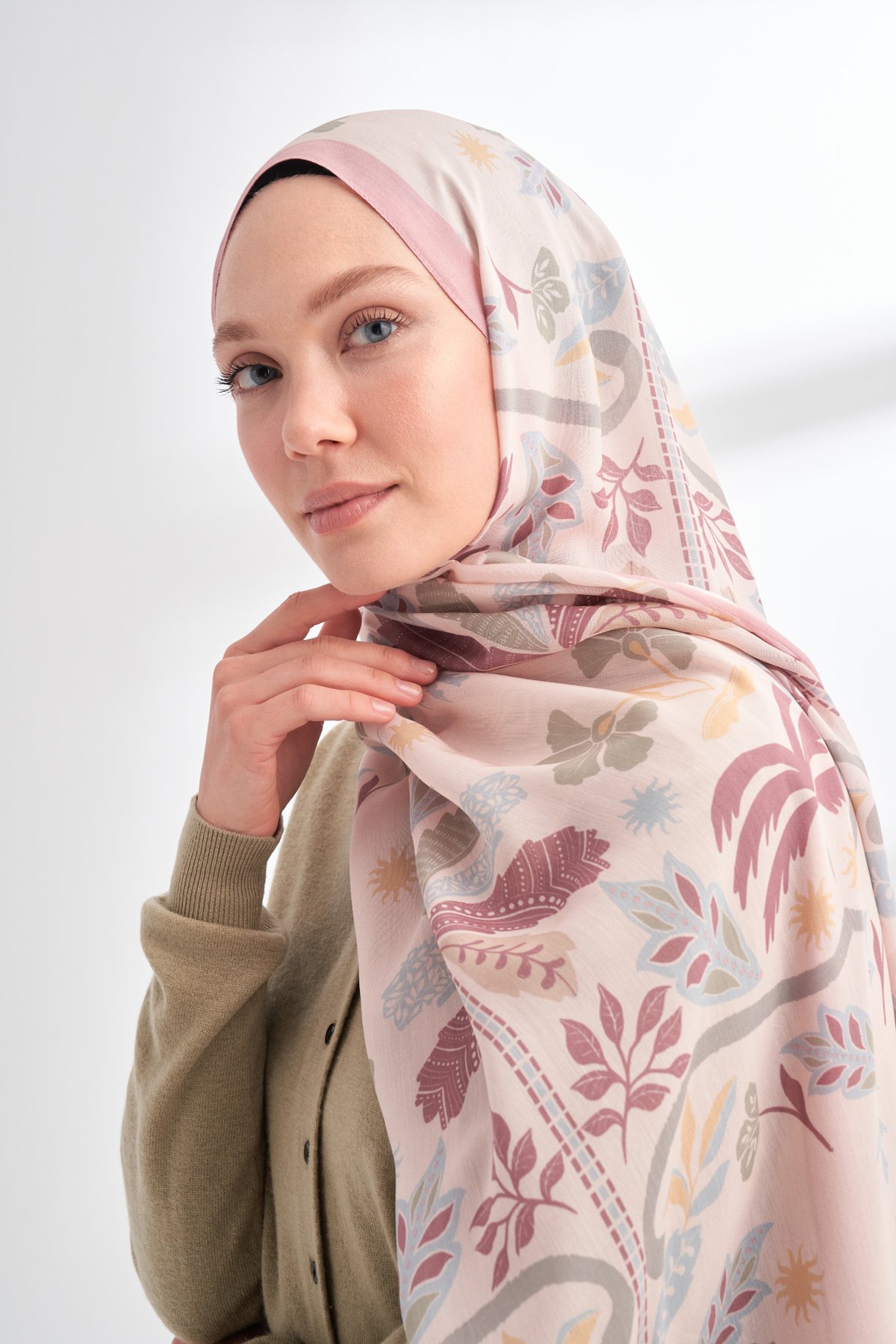 FLORAL ARCHIVE PALMERA DESEN ŞAL - PUDRA