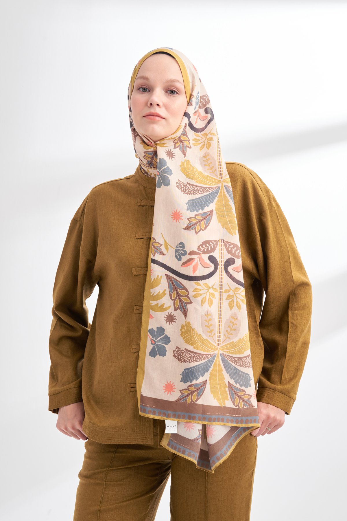 FLORAL ARCHIVE PALMERA DESEN ŞAL - YAĞ YEŞİLİ
