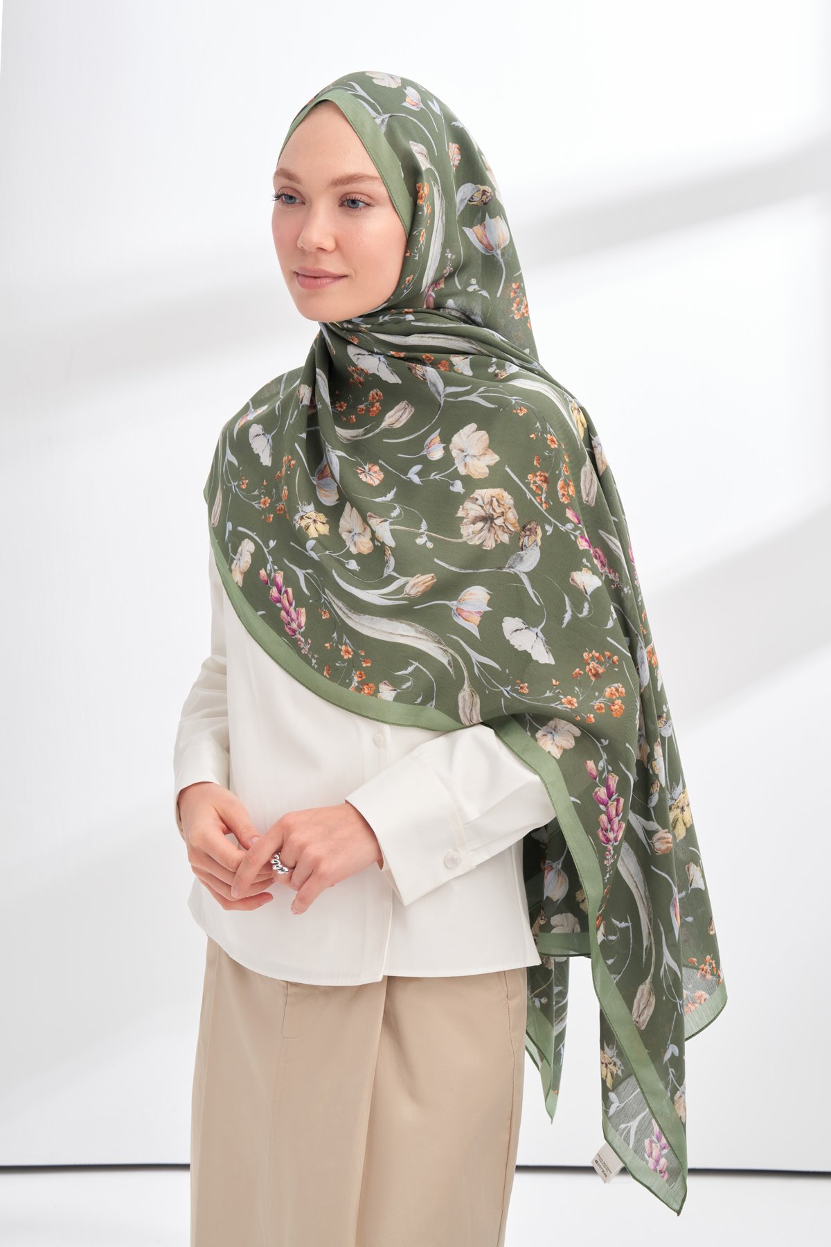 FLORAL ARCHIVE ROSALIE DESEN ŞAL - KETEN - HAKİ