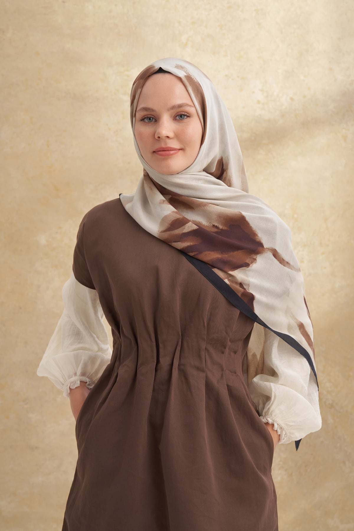 İPEK MODAL DARCY DESEN ŞAL - SİYAH - BEJ