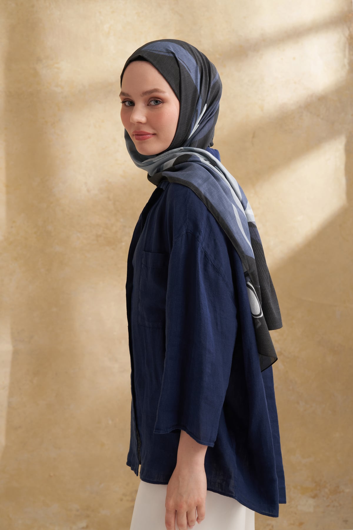 İPEK PAMUK SARAH DESEN ŞAL - SİYAH - GRİ
